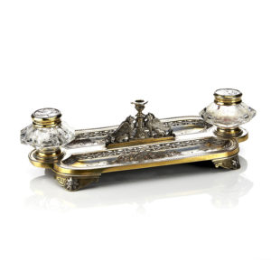 Elkington Electrotype Inkstand with original glass etched bottles