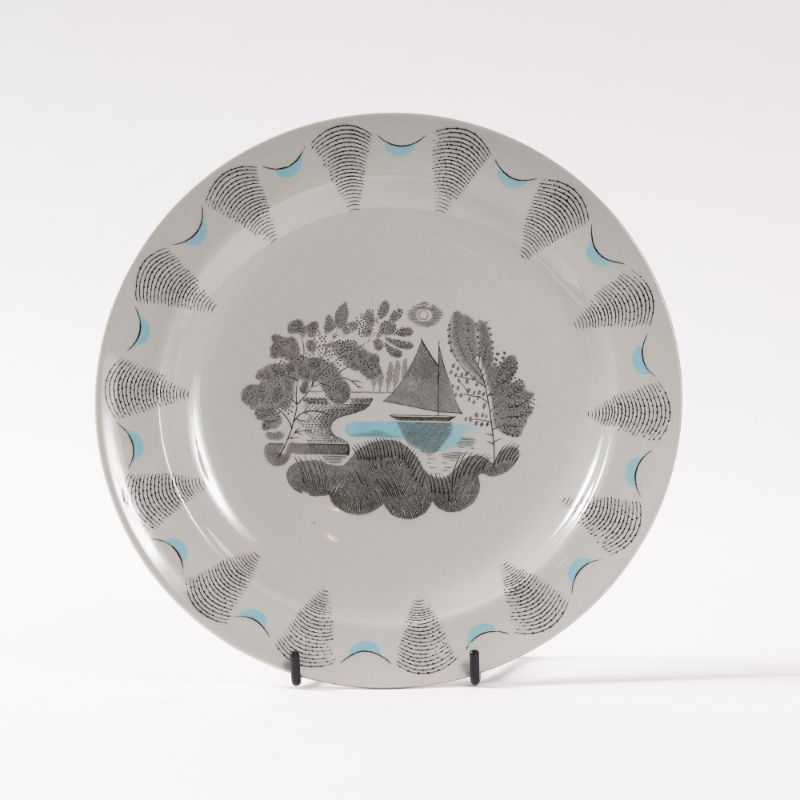 Wedgwood travel pattern plate with yacht, designed by Ravilious