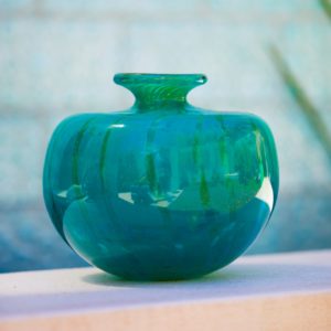 Mdina, vase, pumpkin shape, glass, fluid spiral design