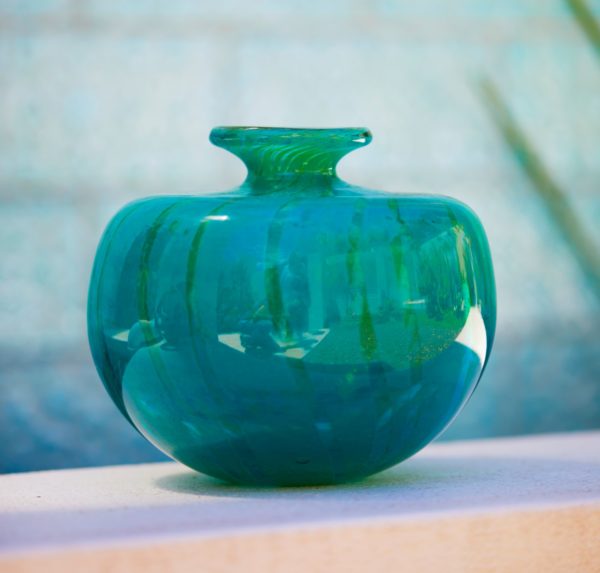 Mdina, vase, pumpkin shape, glass, fluid spiral design