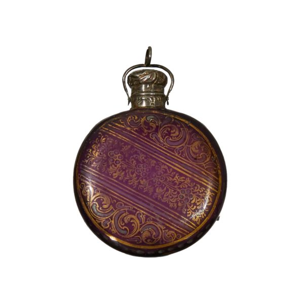 Scent bottle, bohemian, hyalith, red glass, gilt decoration, c.1870, superb condition, unusual piece