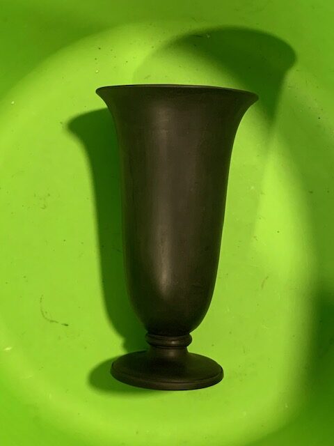Wedgwood, black basalt, tall footed trumpet shape vase, impressed marks, WEDGWOOD MADE IN ENGLAND, circa 1920